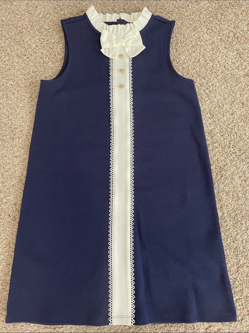 Janie and Jack Navy Dress with Cream Ruffle Collar and Center Trim